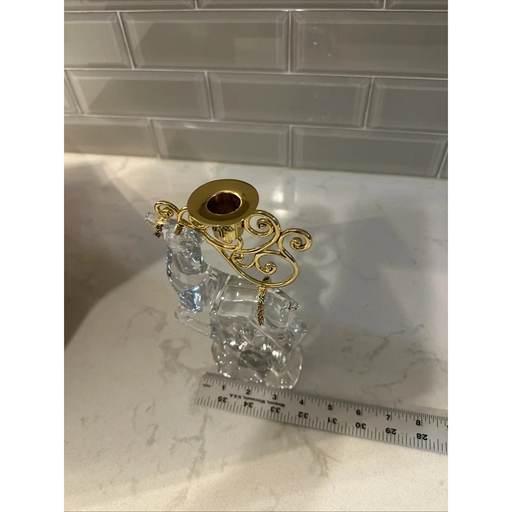 Gorham Vintage Reindeer Crystal Figure Candle holder Gold Centerpiece‎ Christmas